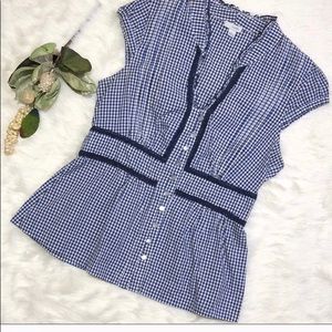 Trendy blue gingham Anthropologie blouse
